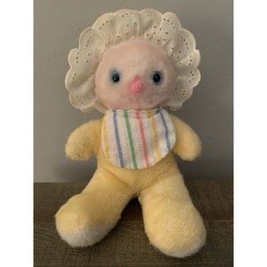 Bantam Plush Baby Doll Yellow Pink Face Blue Eyes 11" Vintage READ